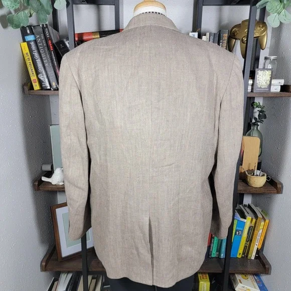 Eddie Bauer Men's Sport Coat Blazer Two Button Beige Herringbone Irish Linen 44R